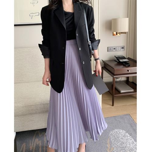 DYH春夏季新款a字早春西裝設計感小眾氣質中長款百褶半身裙子女