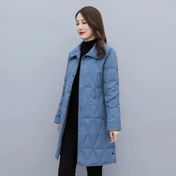 冬天菱格中長款修身反季羽絨服