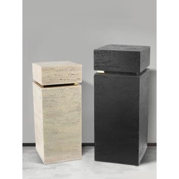 北歐輕奢擺件客廳落地石墩方形展示臺底座大理石基座洞石雕塑擺臺