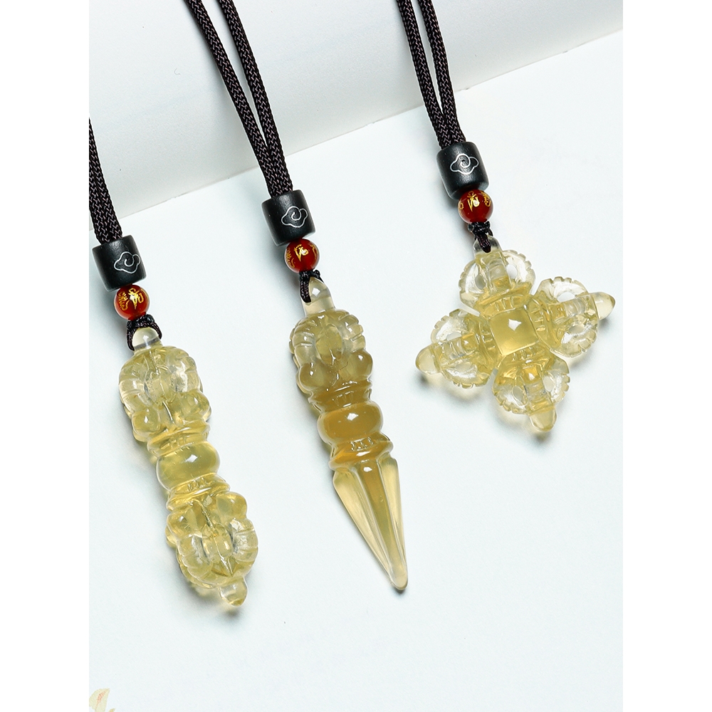 新款天然黃水晶十字金剛杵吊墜降魔杵金剛撅斧鉞刀鈴項鏈法器掛件|水晶