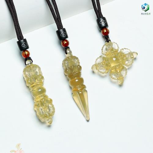 新款天然黃水晶十字金剛杵吊墜降魔杵金剛撅斧鉞刀鈴項鏈法器掛件|水晶