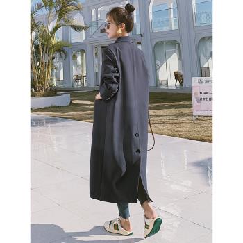 灰色休閑西裝外套女長款2025秋季新款韓版寬松設計感小眾西服風衣