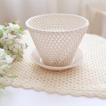Lsuss 重工 編織 手工藝品 陶瓷 鏤空燭臺花籃 花瓶 裝飾品擺件