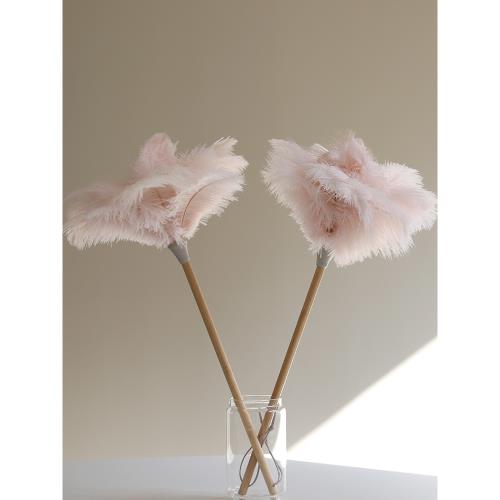 藝之初肉粉鴕鳥羽毛撣竹長柄雞毛撣子靜電除塵撣掃灰禪子裝飾撣