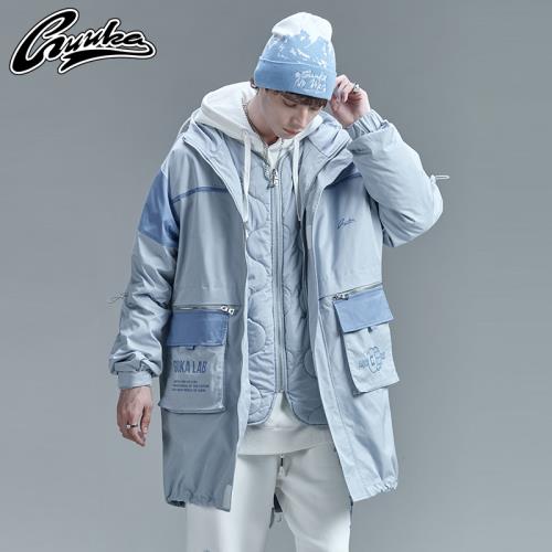 GUUKA潮牌多袋工裝棉服男中長款 學生運動內膽可拆棉衣外套寬松厚