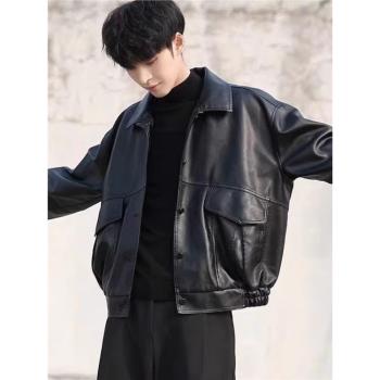 復古韓版翻領機車服飛行員軟皮衣