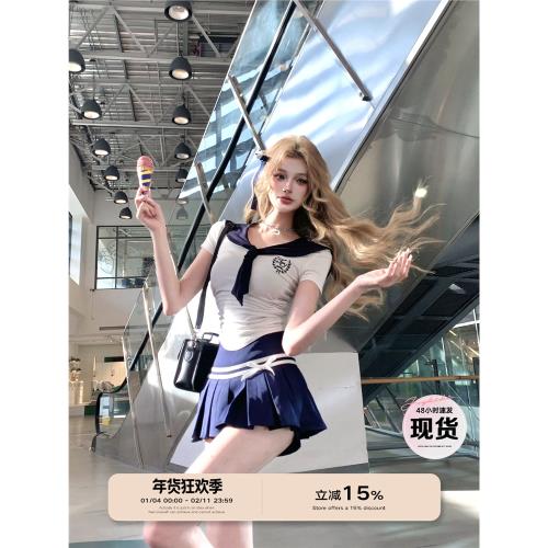 JOYKIKI金金酷酷噠【莉莉安學院 】拼接學院襯衫女夏季綁帶上衣