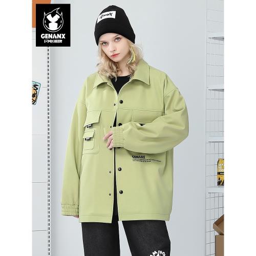 GENANX閃電潮牌冬季新款工裝口袋情侶夾克外套潮牌寬松百搭外套潮