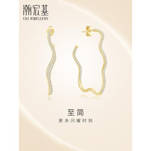 潮宏基至簡S925銀耳釘簡奢柔線時尚高級個性小眾潮搭耳飾禮物J