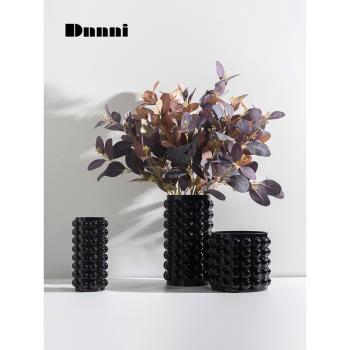 Dnnni黑色圓點玻璃花瓶樣板房客餐廳書房售樓處插花軟裝飾品擺件