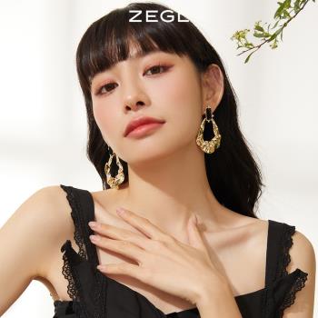 ZEGL褶皺女人造珍珠ins風耳環