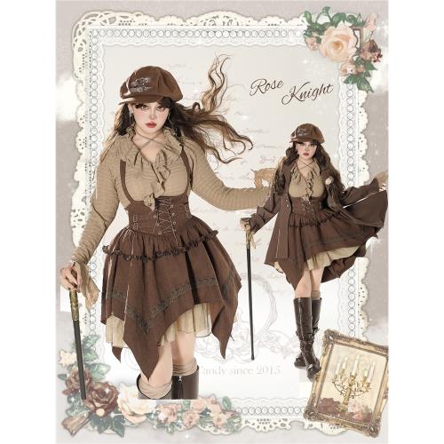 Hardcandy硬糖大碼原創玫瑰騎士美拉德復古綁帶背心裙風衣套裝