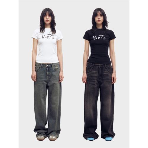 METARICOTTA 設計感簡寫logo印花短款T恤女夏季美式辣妹短袖正肩