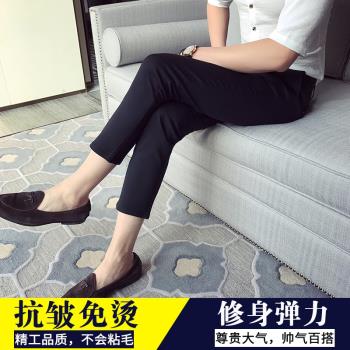 夏季休閑褲潮男九分褲小腳褲英倫緊身9分褲彈力修身顯瘦百搭西褲