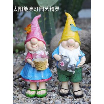 美式花園太陽能燈小精靈擺件發光別墅庭院陽臺戶外裝飾佈置雕塑