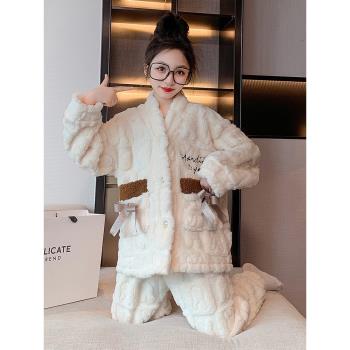 女童睡衣秋冬季珊瑚絨加厚兒童裝2023新款中大童法蘭絨家居服套裝