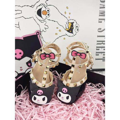 女童鉚釘高跟鞋粗跟公主黑皮鞋春秋夏季秋款洋氣兒童羅馬涼鞋春鞋