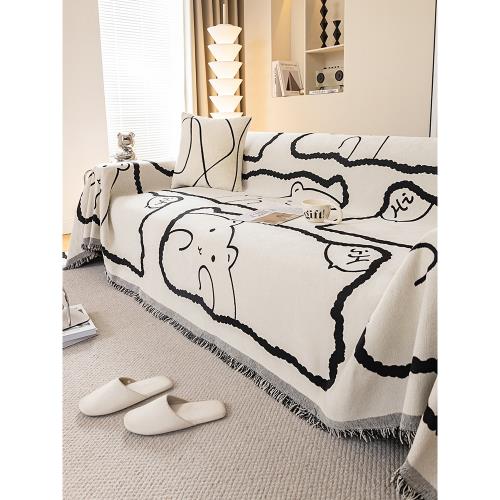 北歐風卡通簡約雪尼爾沙發蓋布防貓抓四季通用沙發巾沙發套沙發毯