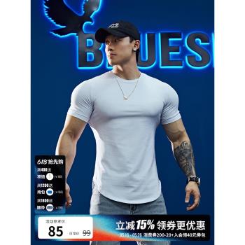 BLUESFLY健身運動t恤男修身短袖體恤弧形下擺歐美潮跑步透氣上衣