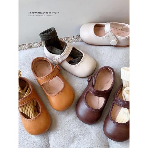 復古女童皮鞋2025春秋新款兒童單鞋時尚小女孩豆豆鞋軟底寶寶鞋子
