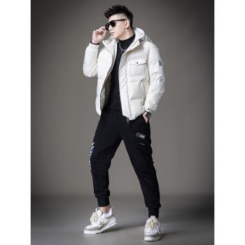 潮牌男裝短款加厚連帽羽絨服