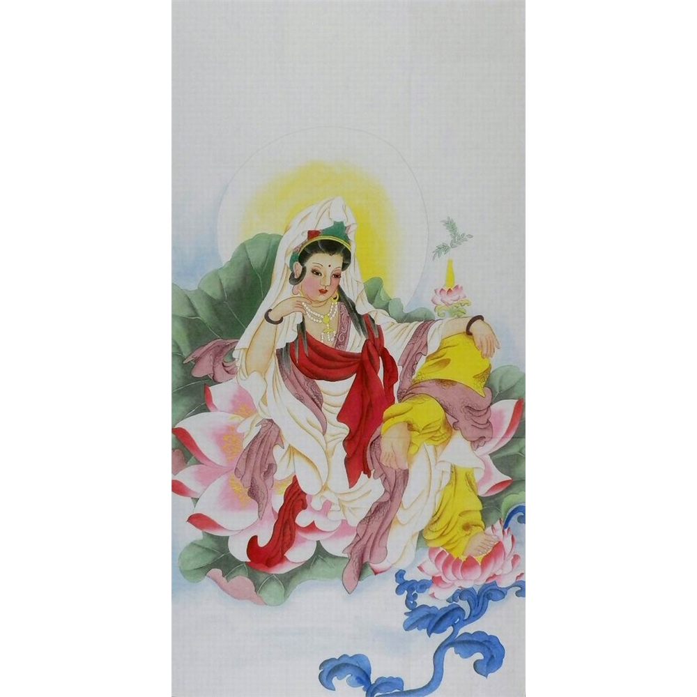 工筆畫無款國畫人物純手繪字畫四尺觀音菩薩送子釋迦牟尼佛136GG|國畫