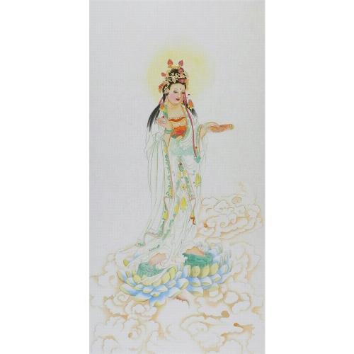 工筆畫無款國畫人物純手繪字畫四尺觀音菩薩送子釋迦牟尼佛136GG|國畫