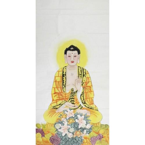 工筆畫無款國畫人物純手繪字畫四尺觀音菩薩送子釋迦牟尼佛136GG|國畫