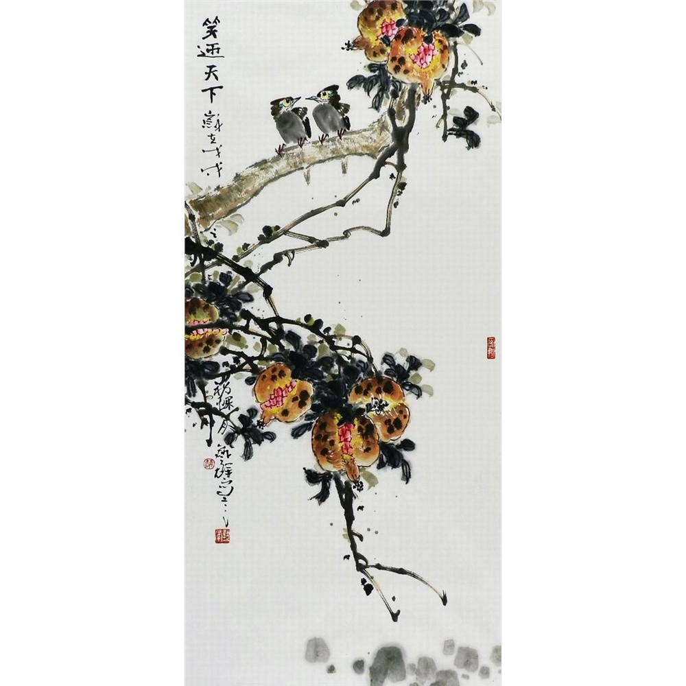 國畫花鳥畫手繪字畫田園裝飾畫孫藝群小三尺荷花石榴葫蘆A96GG|國畫