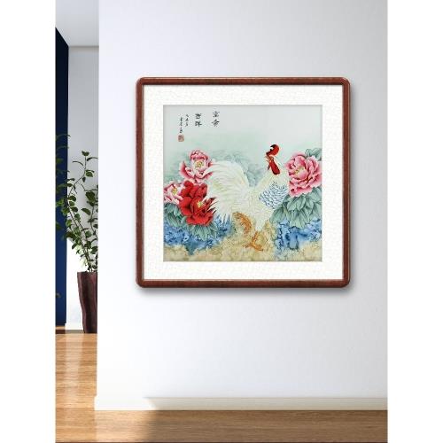 牡丹花鳥畫雞工筆畫國畫四尺斗方純手繪字畫客廳走廊裝飾顧雪芳GG|國畫