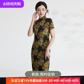 夏季奧特萊斯品牌女裝民國風印花裙子復古新中式短袖旗袍 QP19788