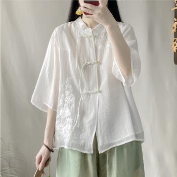 夏季中國風復古新中式改良漢服禪意茶服襯衫女夏季寬松短款上衣
