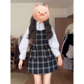 早春穿搭甜美氣質格紋兩件套襯衫