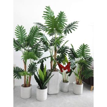 北歐ins風仿生綠植盆栽造景模擬龜背竹假植物裝飾室內大型擺件設