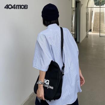404MOB潮牌藍白條紋短袖襯衫男女復古百搭寬松潮流ins情侶半袖衣