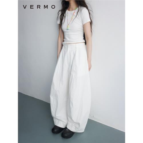 VERMO 春夏需要的白褲子 鹽縮皺感尼龍棉 挺括有型立體廓形楊桃褲