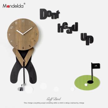 Mandelda高爾夫推桿鐘表掛鐘客廳臥室靜音時鐘掛墻兒童卡通創意