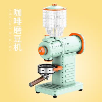 哲高積木復古咖啡機迷你顆粒創意益智拼裝玩具擺件禮物