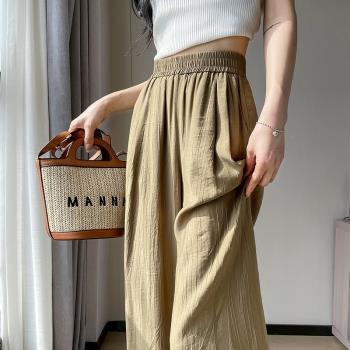 冰絲闊腿褲女夏季薄款2024新款山本褲褶皺肌理感垂感涼涼亞麻褲子