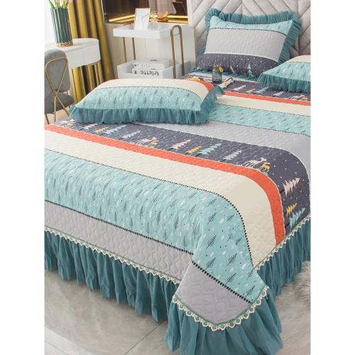 2024新款純棉夾棉床蓋單件四季通用全棉絎縫床單三件套防滑不跑床