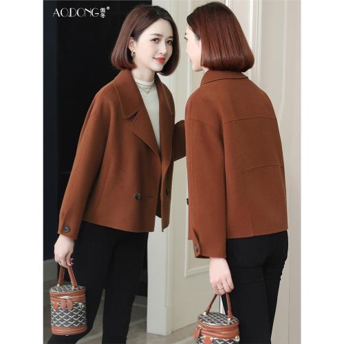 傲冬高端雙面零羊絨大衣女短款韓版毛呢雙排扣小個子外套秋冬羊毛