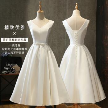 V領簡單大方中長款聚會晚禮服