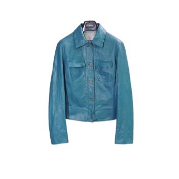 Jil Sander/吉爾·桑達 RafSimons09AW藍色簡約幹練短款皮衣 UNI