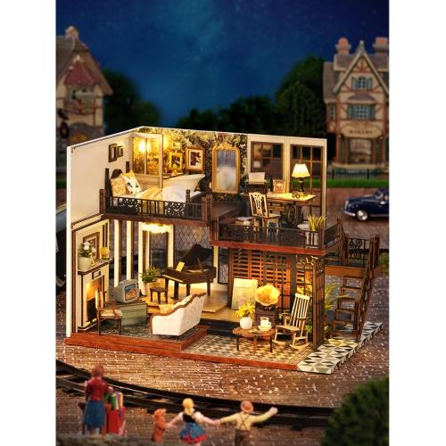 diy小屋時光印記手工房子閣樓迷你拼裝別墅模型積木仿真玩具禮物