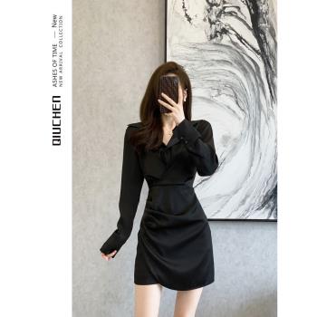 秋季法式名媛氣質長袖連衣裙襯衫裙女春秋設計感2024早秋新款女裝