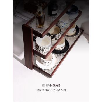 梯形亞克力多層玻璃木質展示杯架