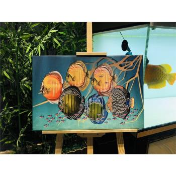 七彩神仙魚畫客廳現代簡約裝飾平面無框辦公室水族館神仙魚裝飾畫