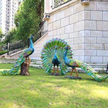 模擬孔雀開屏玻璃鋼發光雕塑花園動物擺件園林景觀裝飾鳥類工藝品