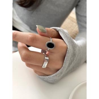 ins純銀復古笑臉疊戴女嘻哈戒指