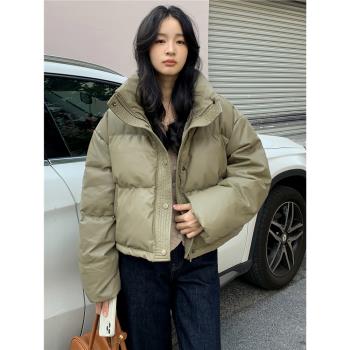 喬覓加厚設計感皮衣短款羽絨服